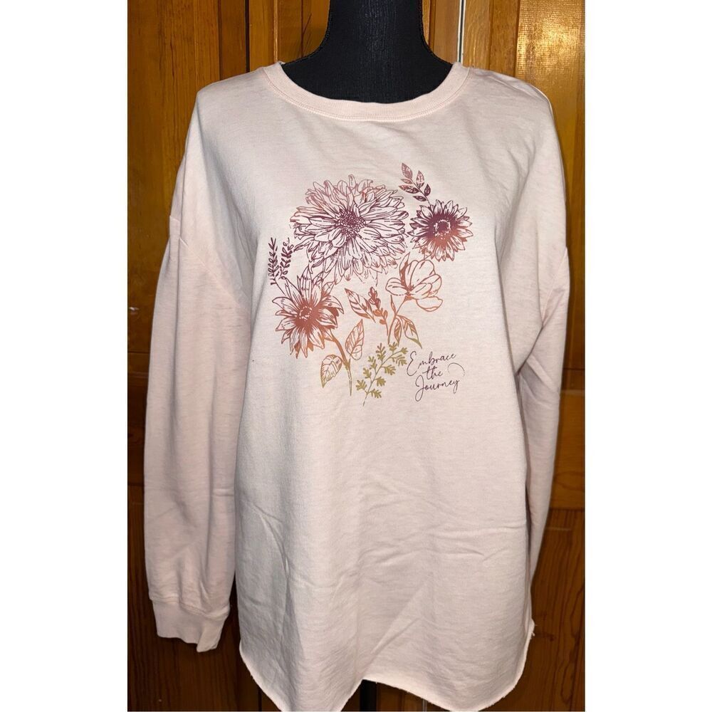 C & C California Floral Graphic Long Sleeve Light Pink Top Size Large